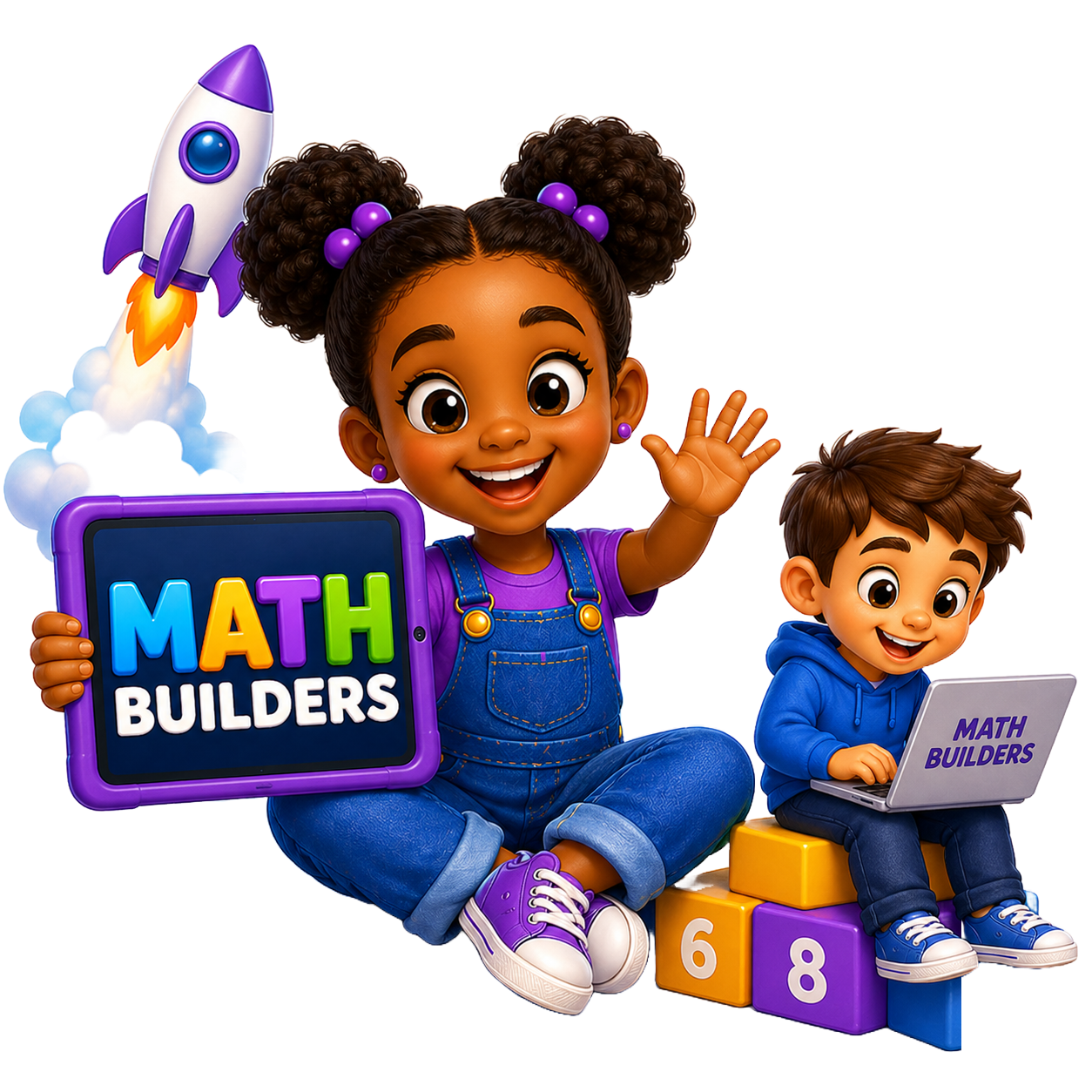 Two kids using Math Builders